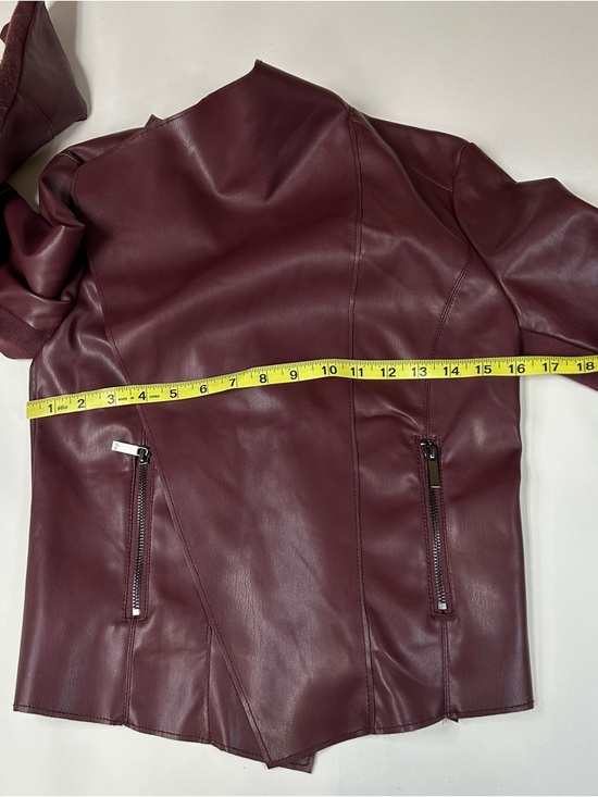Bagatelle Women’s Size XS Faux Leather Moto Jacket Burgundy Open Front Suede - Picture 13 of 13